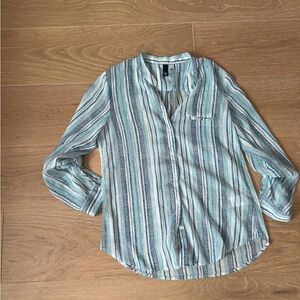Kut from the Kloth Teal and White Striped Button Down Shirt